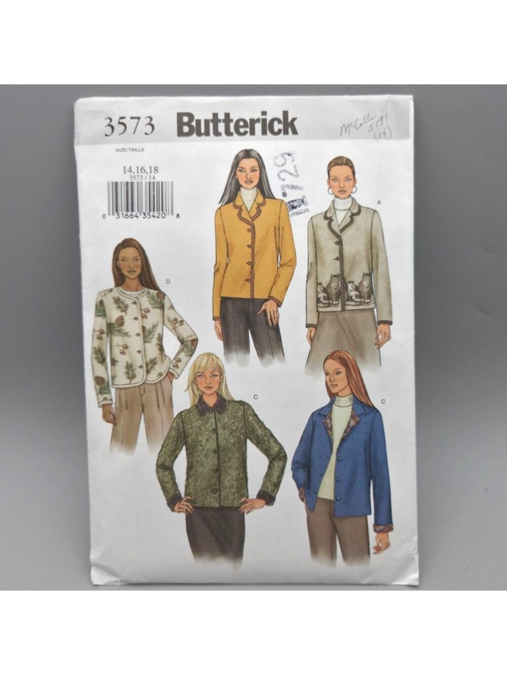 Butterick 3573 Misses Loose-Fitting Buttoned Jacket Sewing Pattern Sizes 14 - 18